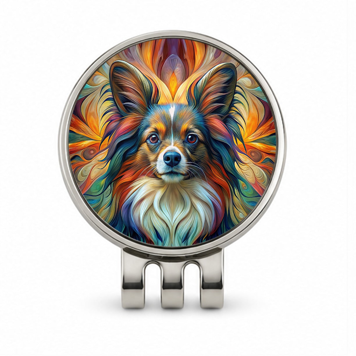 Papillion Dog Abstract Art Golf Hat Clip with Ball Marker