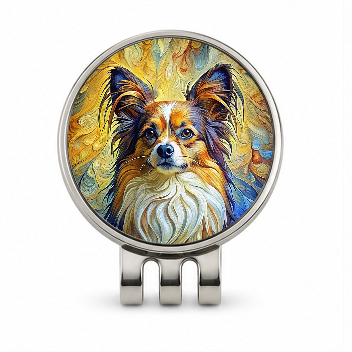 Papillion Dog Expressionism Art Golf Hat Clip with Ball Marker