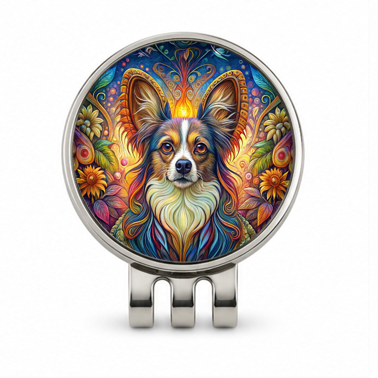 Papillion Dog French Bohemian Art Golf Hat Clip with Ball Marker
