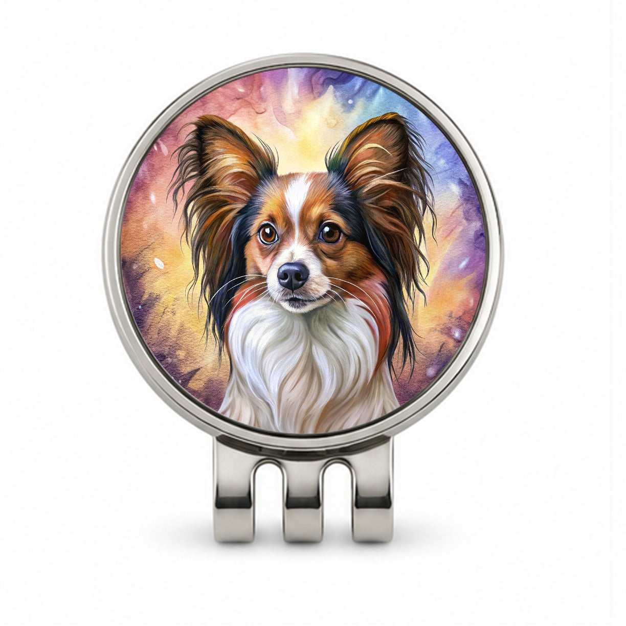 Papillion Dog Illustration Golf Hat Clip with Ball Marker