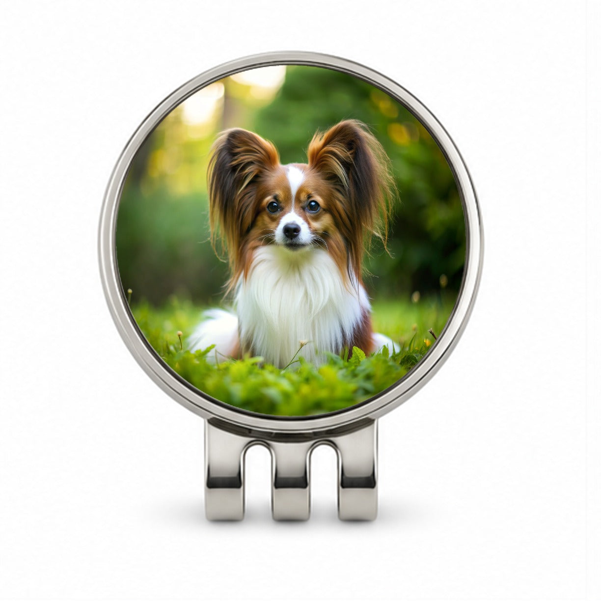 Papillion Dog Photo Golf Hat Clip with Ball Marker