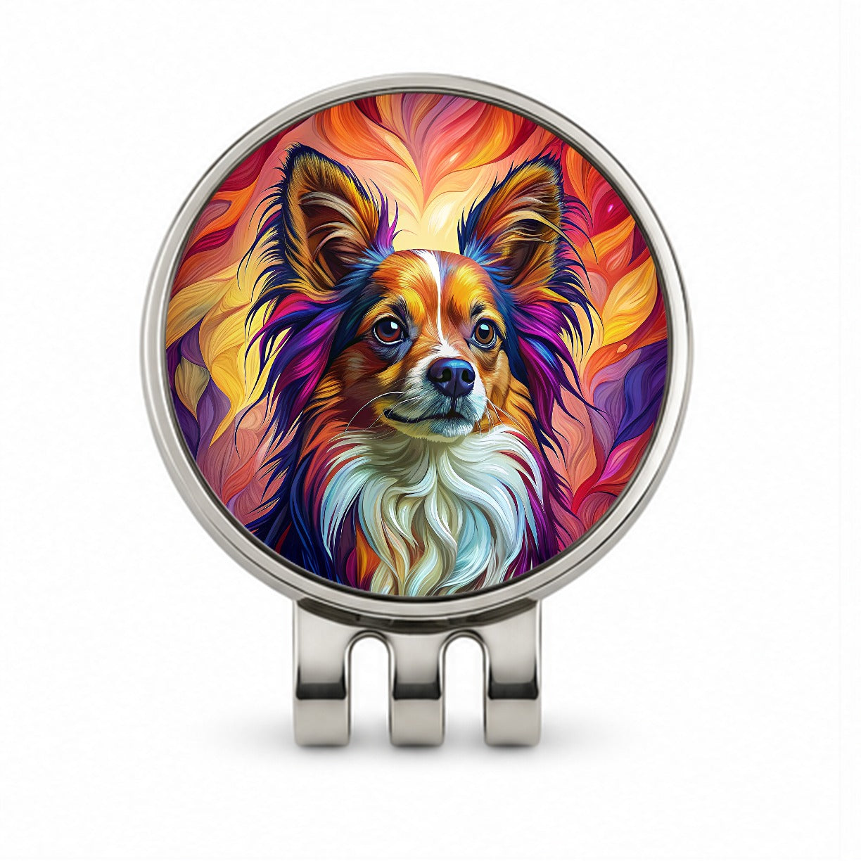 Papillion Dog Pop Art Golf Hat Clip with Ball Marker