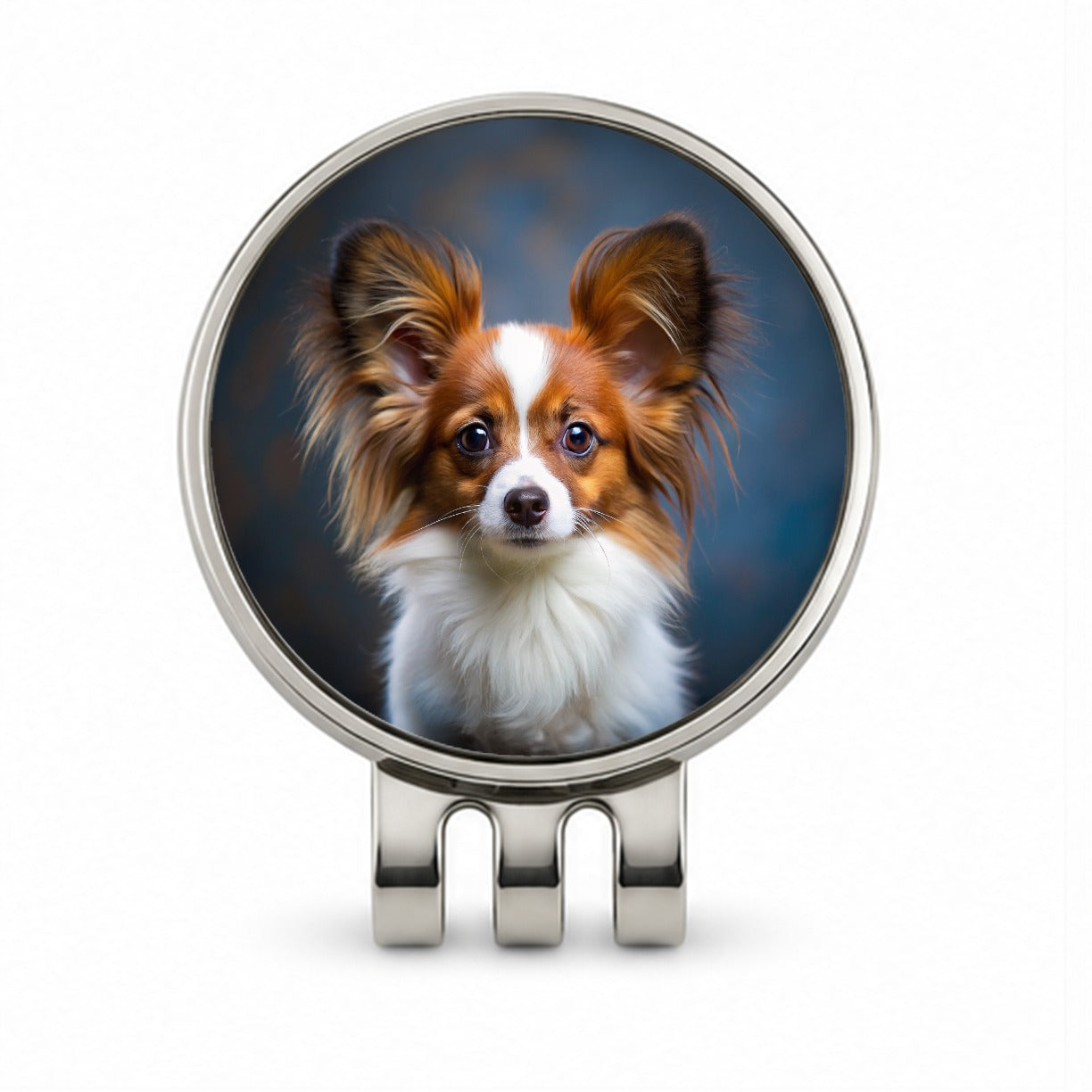 Papillion Dog Puppy Photo Golf Hat Clip with Ball Marker