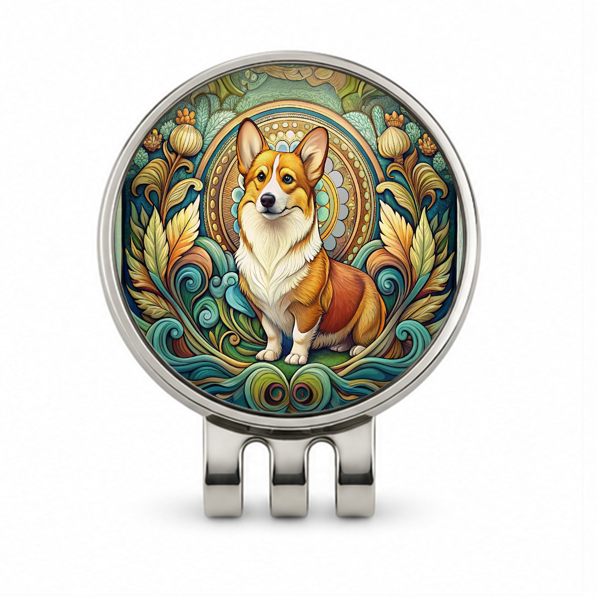 Pembroke Welsh Corgi Dog Art Nouveau Golf Hat Clip with Ball Marker