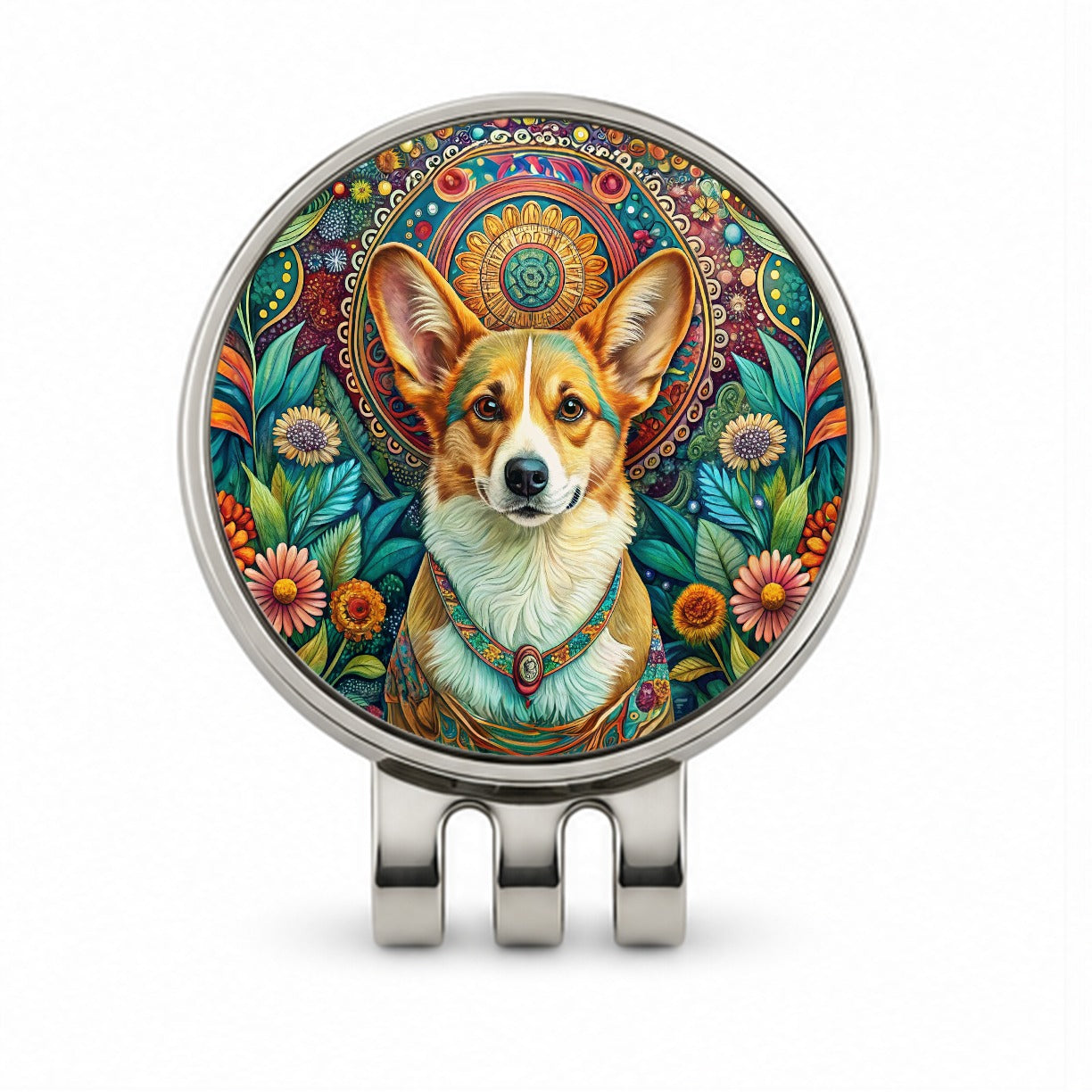 Pembroke Welsh Corgi Dog Bohemian Art Golf Hat Clip with Ball Marker