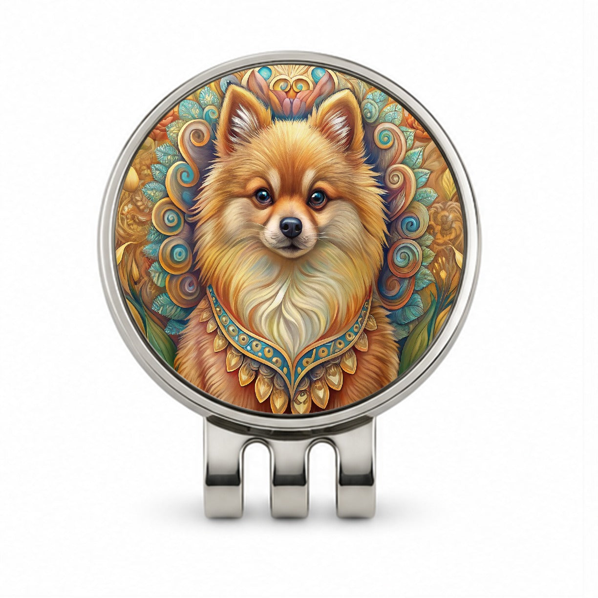 Pomeranian Dog Art Nouveau Golf Hat Clip with Ball Marker