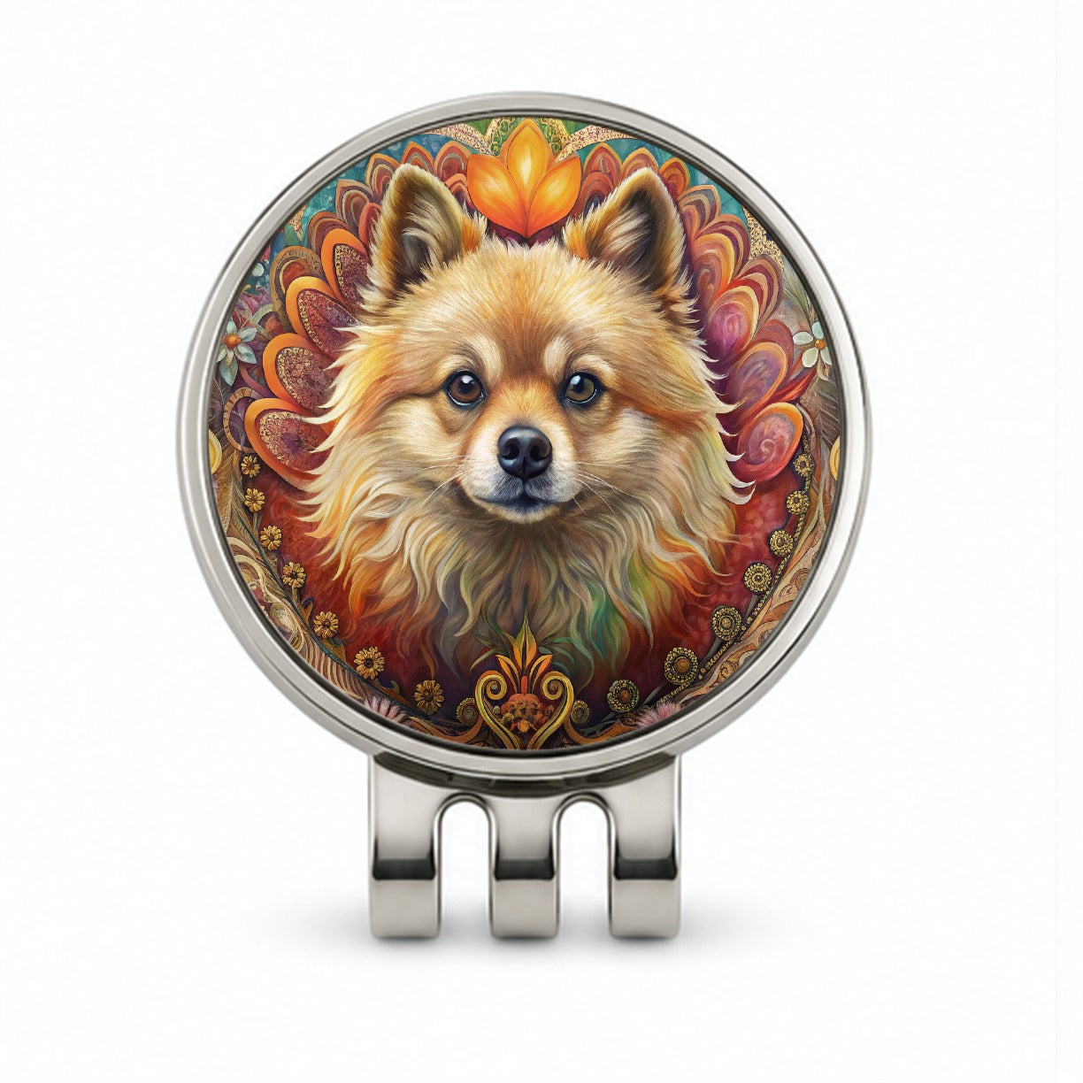 Pomeranian Dog Bohemian Art Golf Hat Clip with Ball Marker
