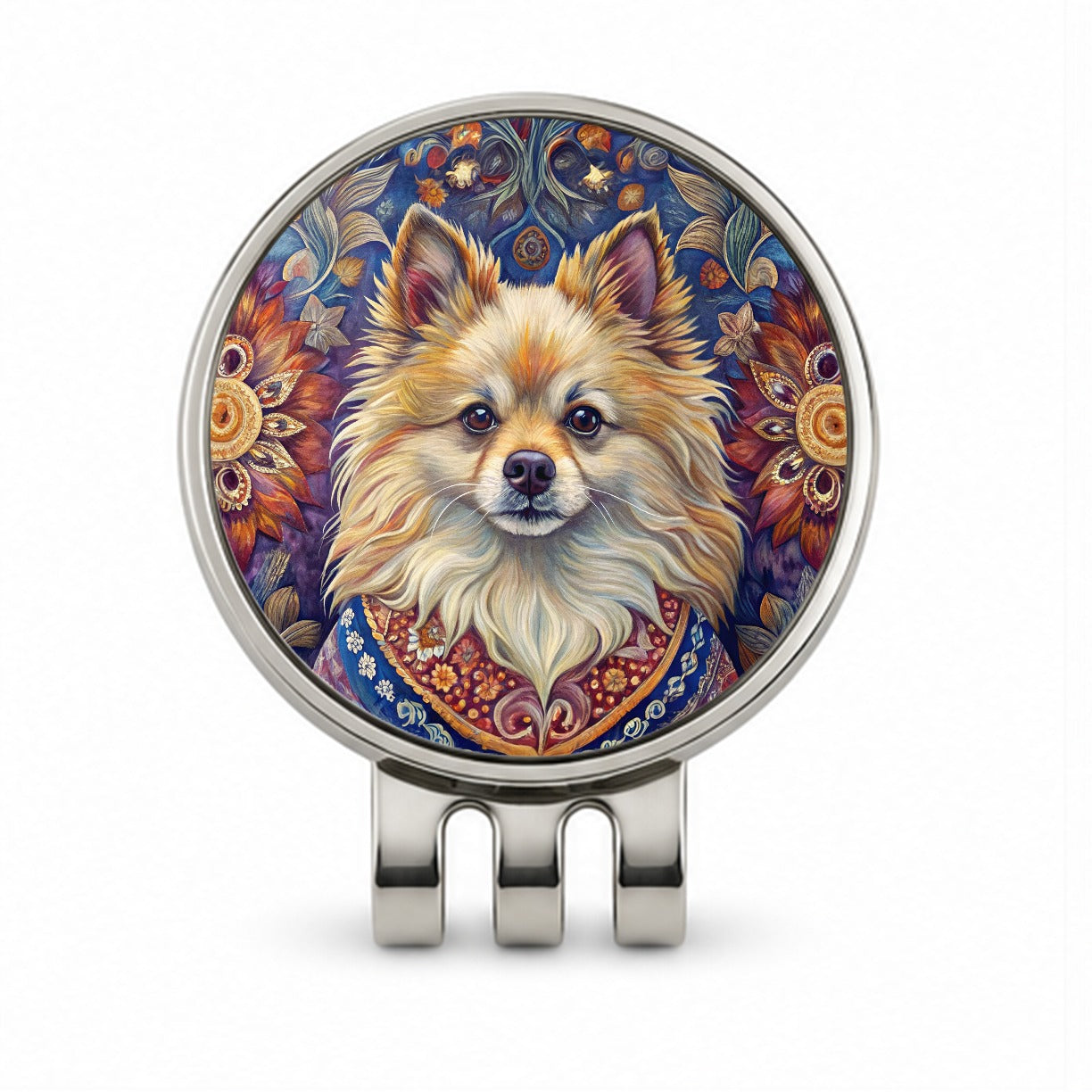 Pomeranian Dog French Bohemian Art Golf Hat Clip with Ball Marker