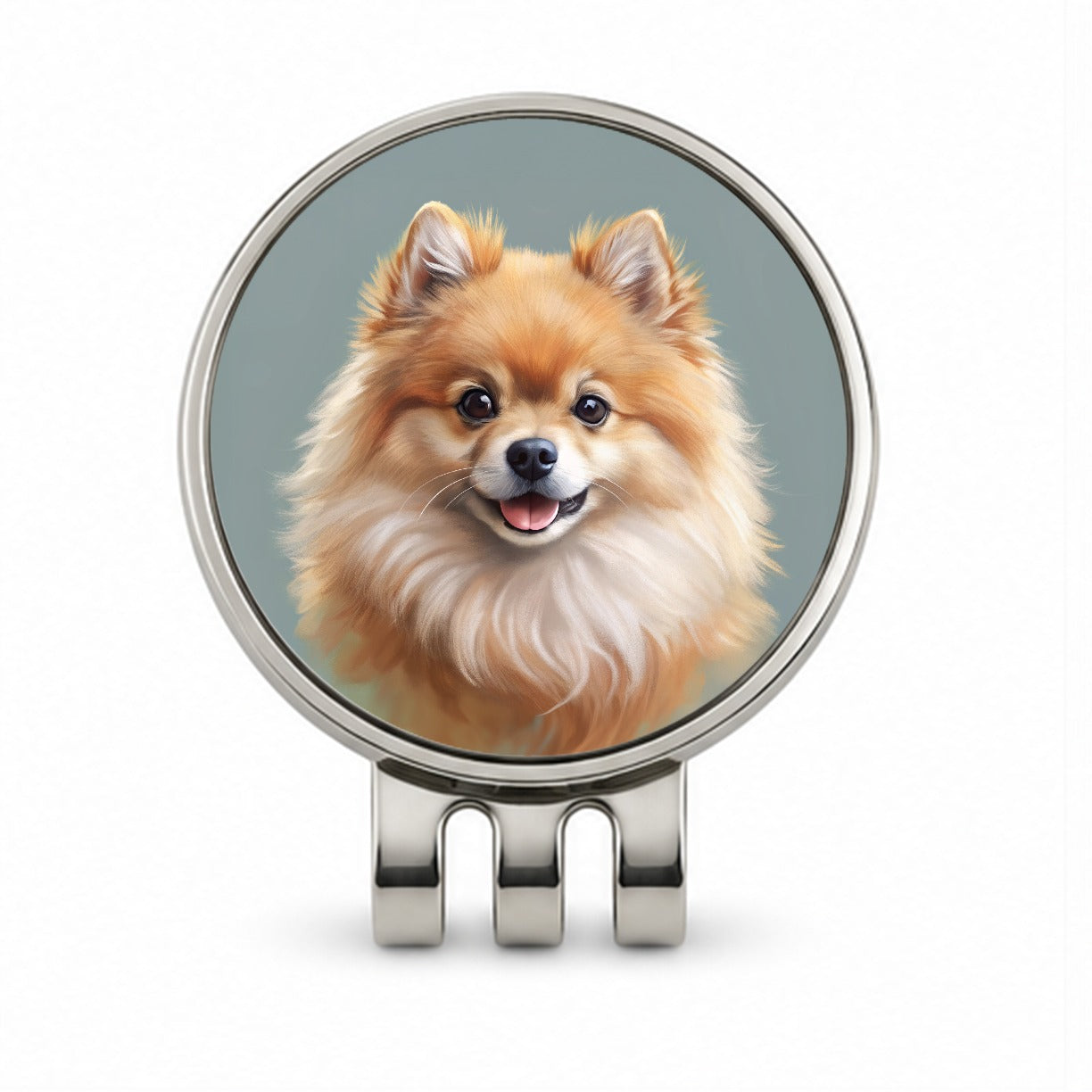 Pomeranian Dog Illustration Golf Hat Clip with Ball Marker
