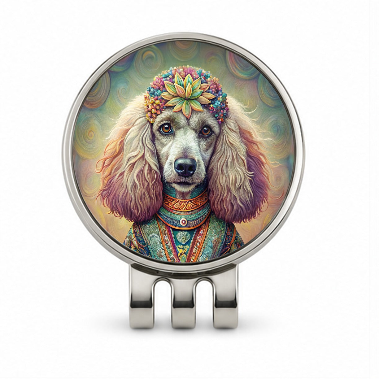 Poodle Dog Bohemian Art Golf Hat Clip with Ball Marker