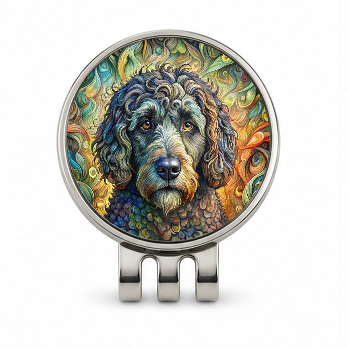 Portuguese Water Dog Abstract Art Golf Hat Clip with Ball Marker