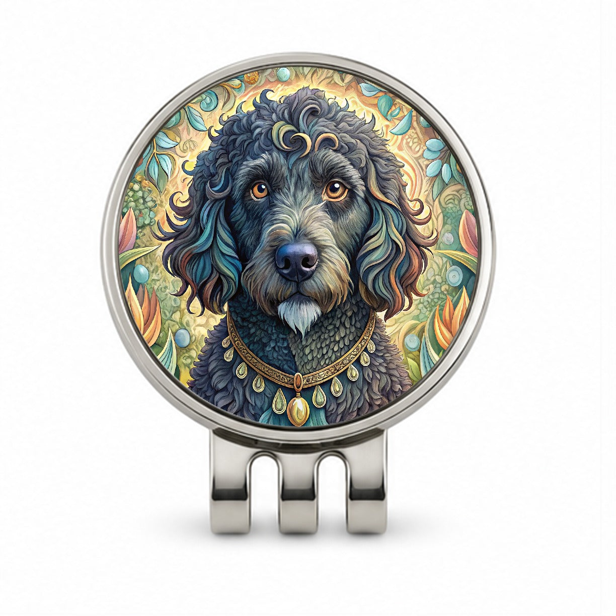 Portuguese Water Dog Art Nouveau Golf Hat Clip with Ball Marker