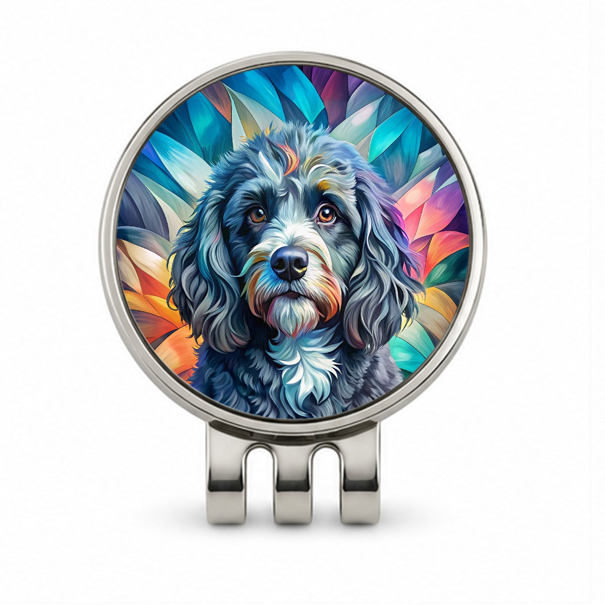 Portuguese Water Dog Contemporary Art Golf Hat Clip with Ball Marker