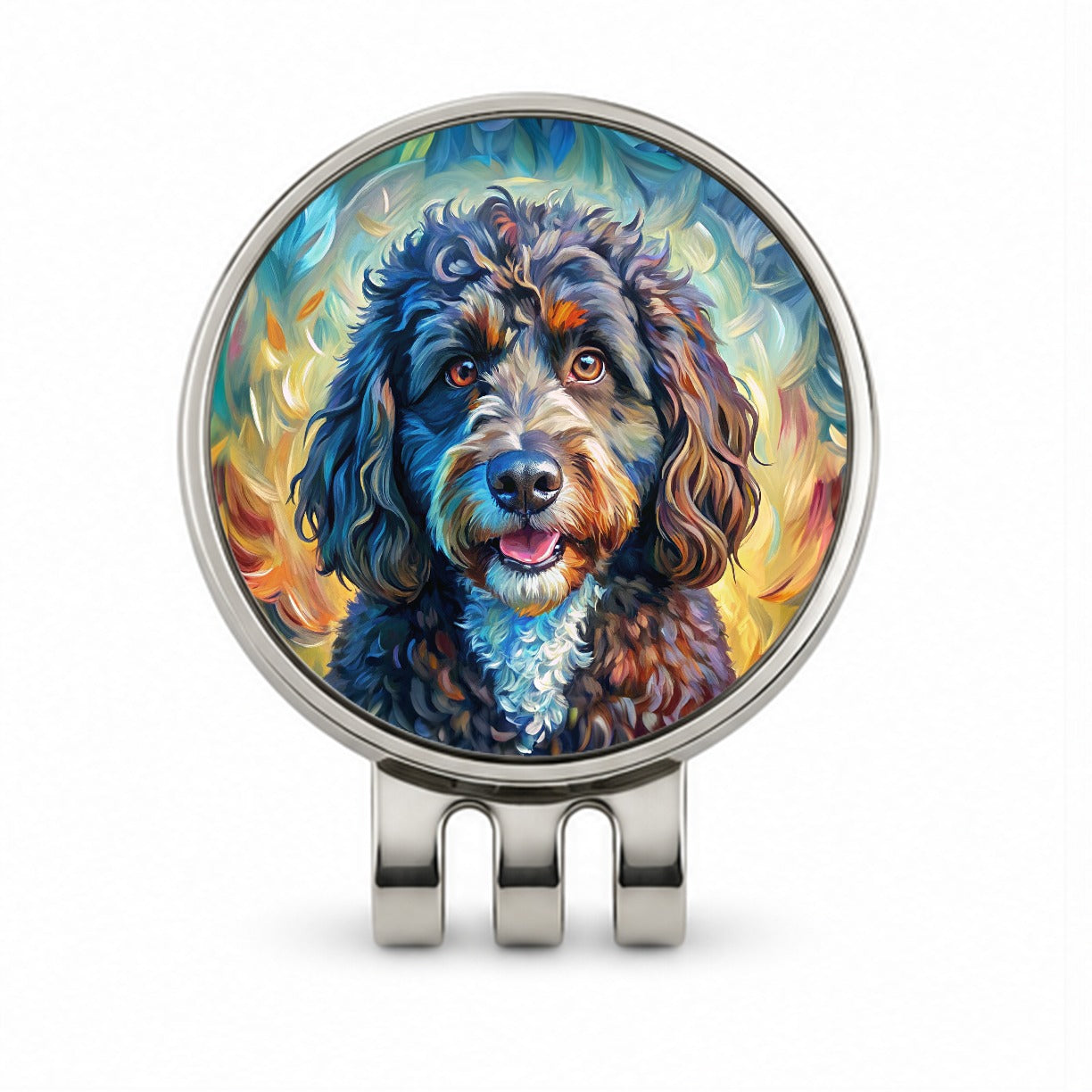 Portuguese Water Dog Expressionism Art Golf Hat Clip with Ball Marker