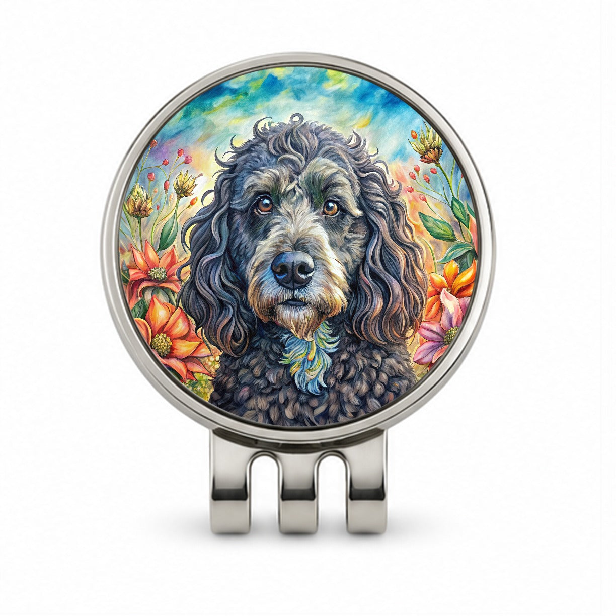 Portuguese Water Dog French Bohemian Art Golf Hat Clip with Ball Marker