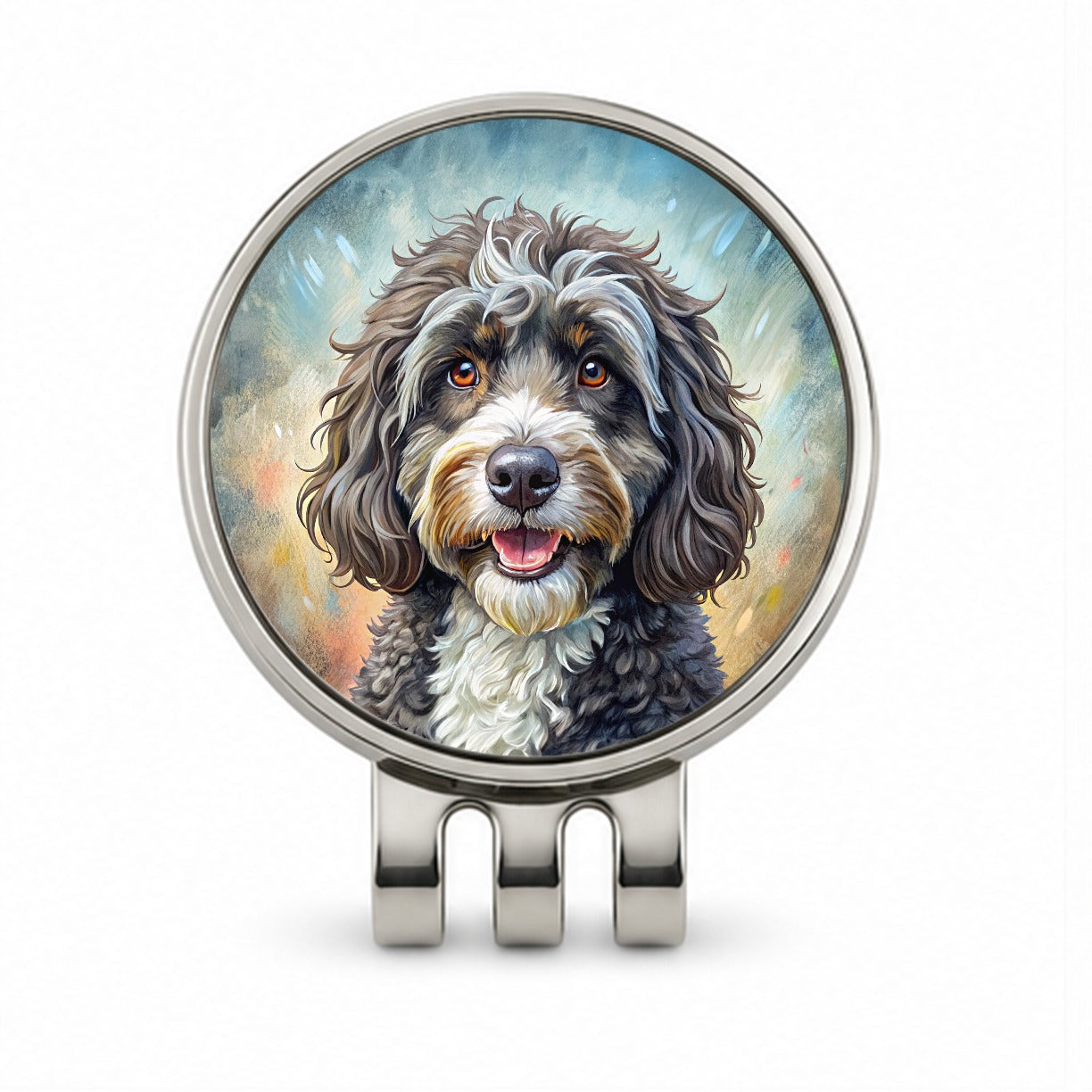 Portuguese Water Dog Illustration Golf Hat Clip with Ball Marker