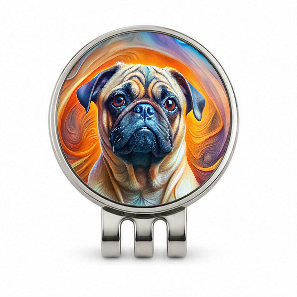 Pug Dog Abstract Art Golf Hat Clip with Ball Marker