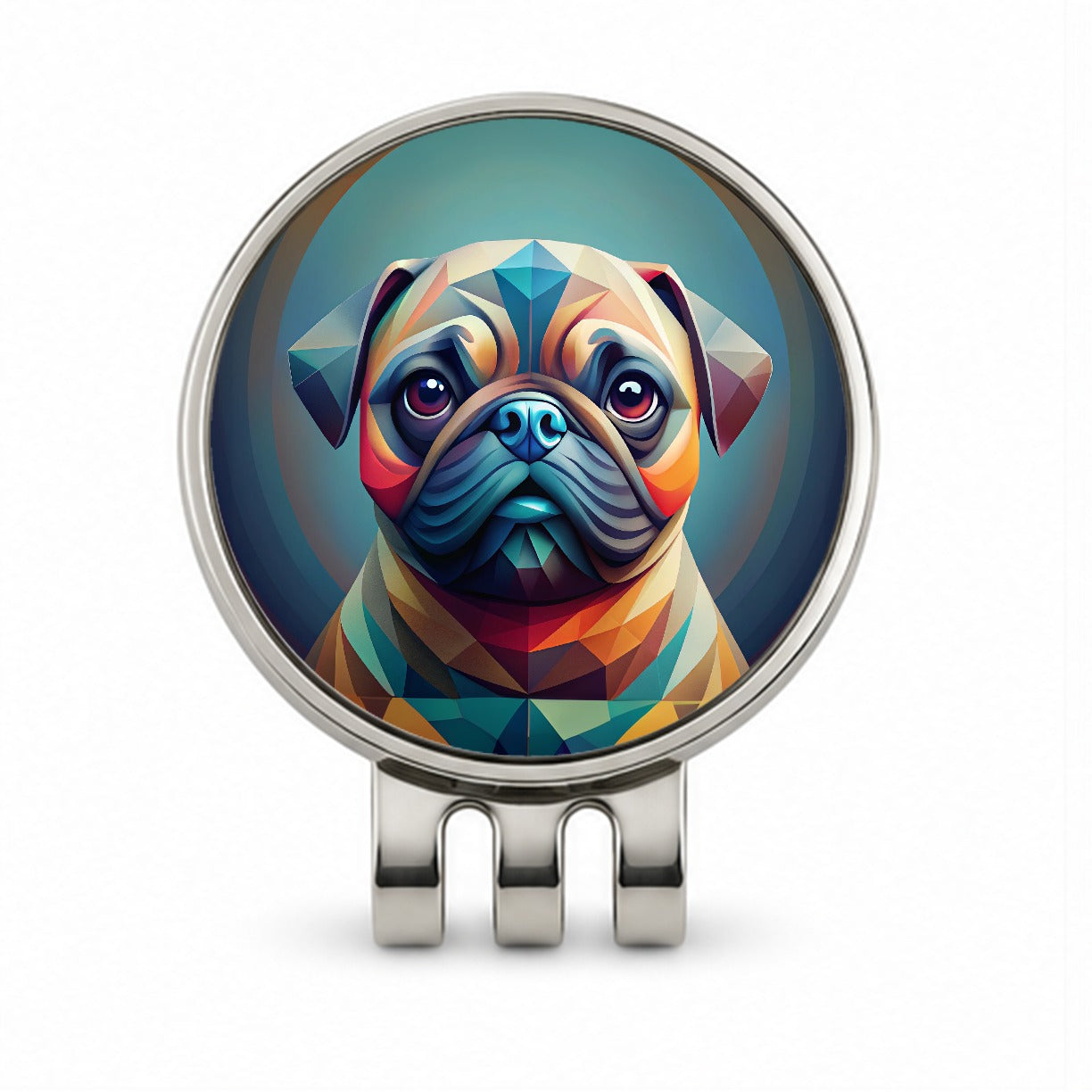 Pug Dog Abstract Stylized Art Golf Hat Clip with Ball Marker
