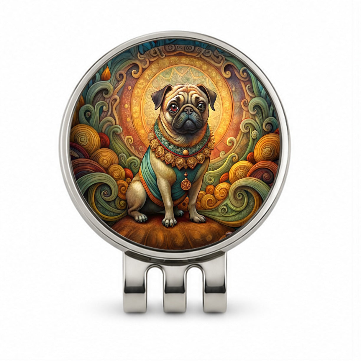 Pug Dog Art Nouveau Golf Hat Clip with Ball Marker