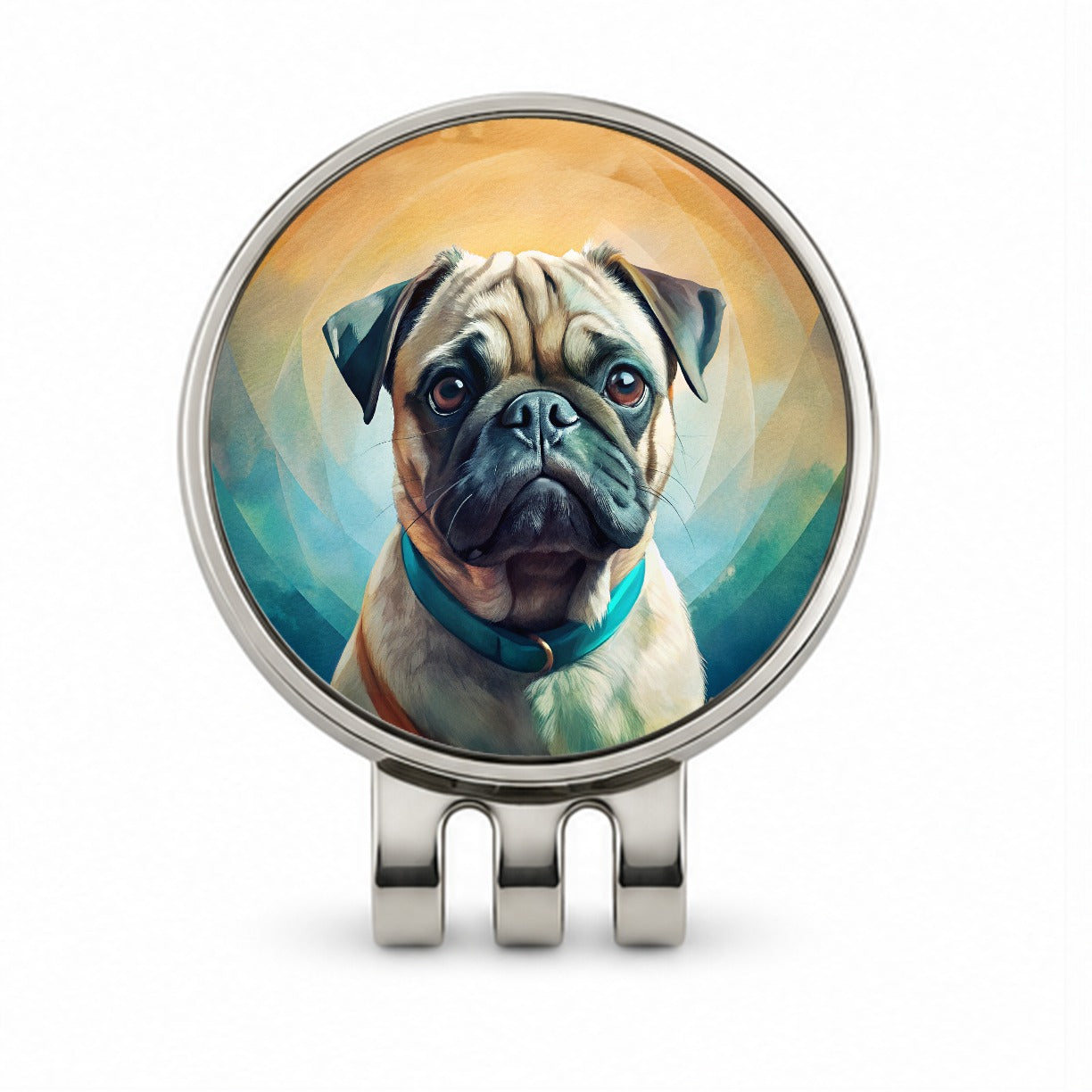 Pug Dog Contemporary Art Golf Hat Clip with Ball Marker