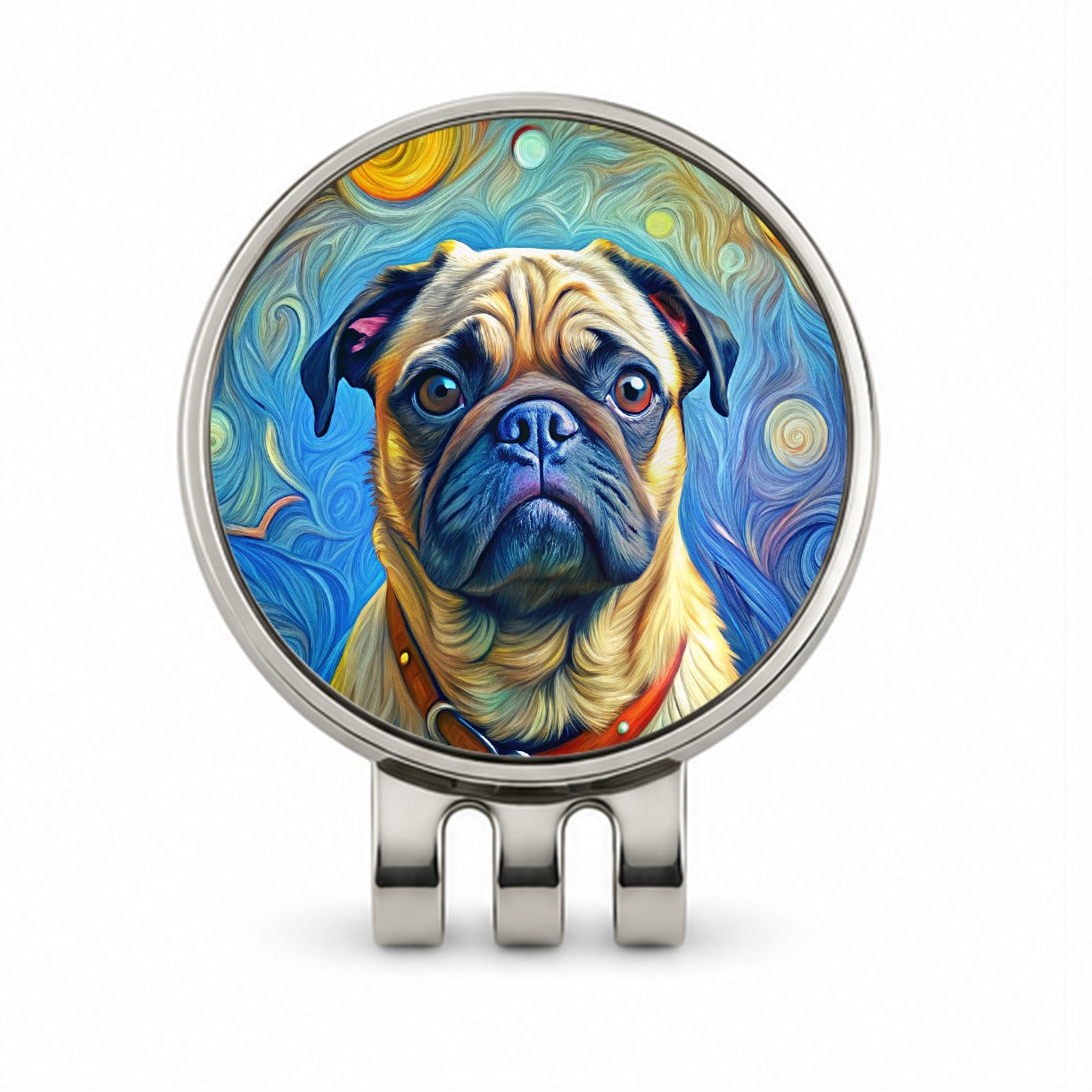 Pug Dog Expressionism Art Golf Hat Clip with Ball Marker