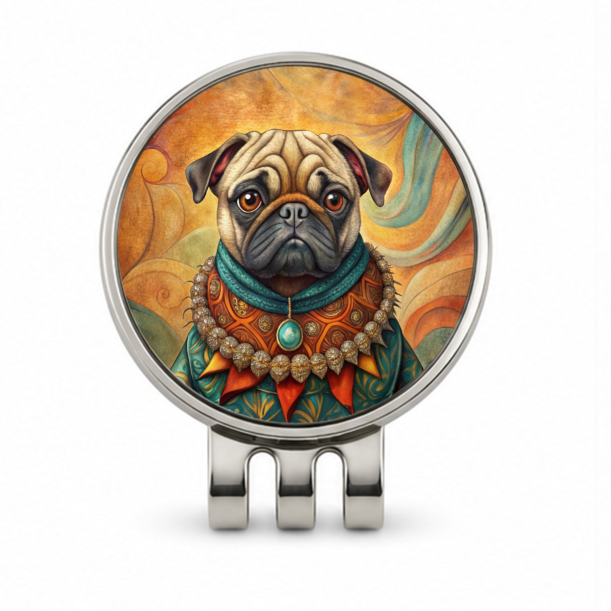 Pug Dog French Bohemian Art Golf Hat Clip with Ball Marker
