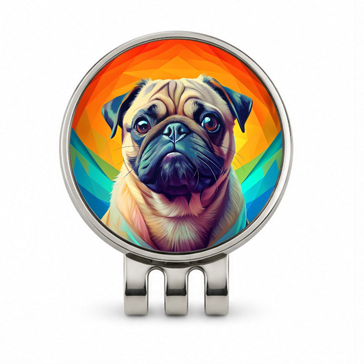 Pug Dog Pop Art Golf Hat Clip with Ball Marker