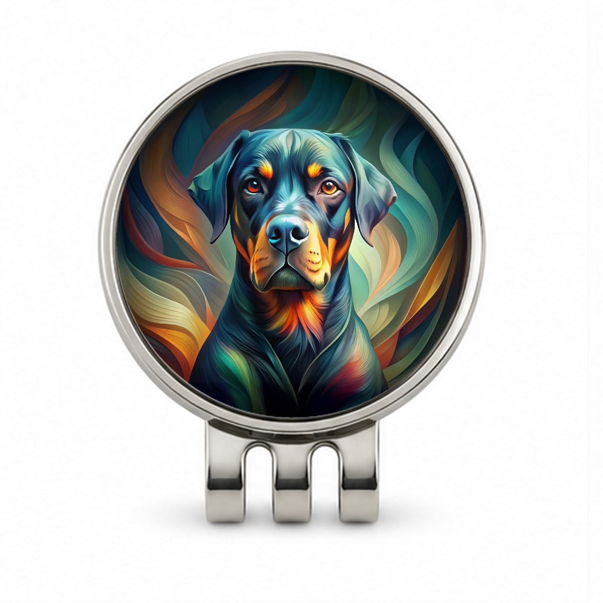 Rottweiler Dog Abstract Stylized Art Golf Hat Clip with Ball Marker