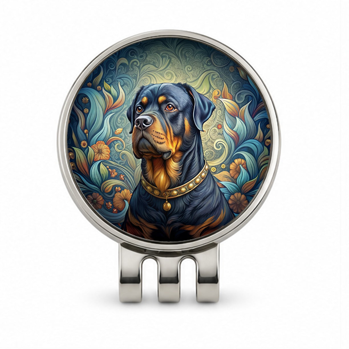 Rottweiler Dog Art Nouveau Golf Hat Clip with Ball Marker