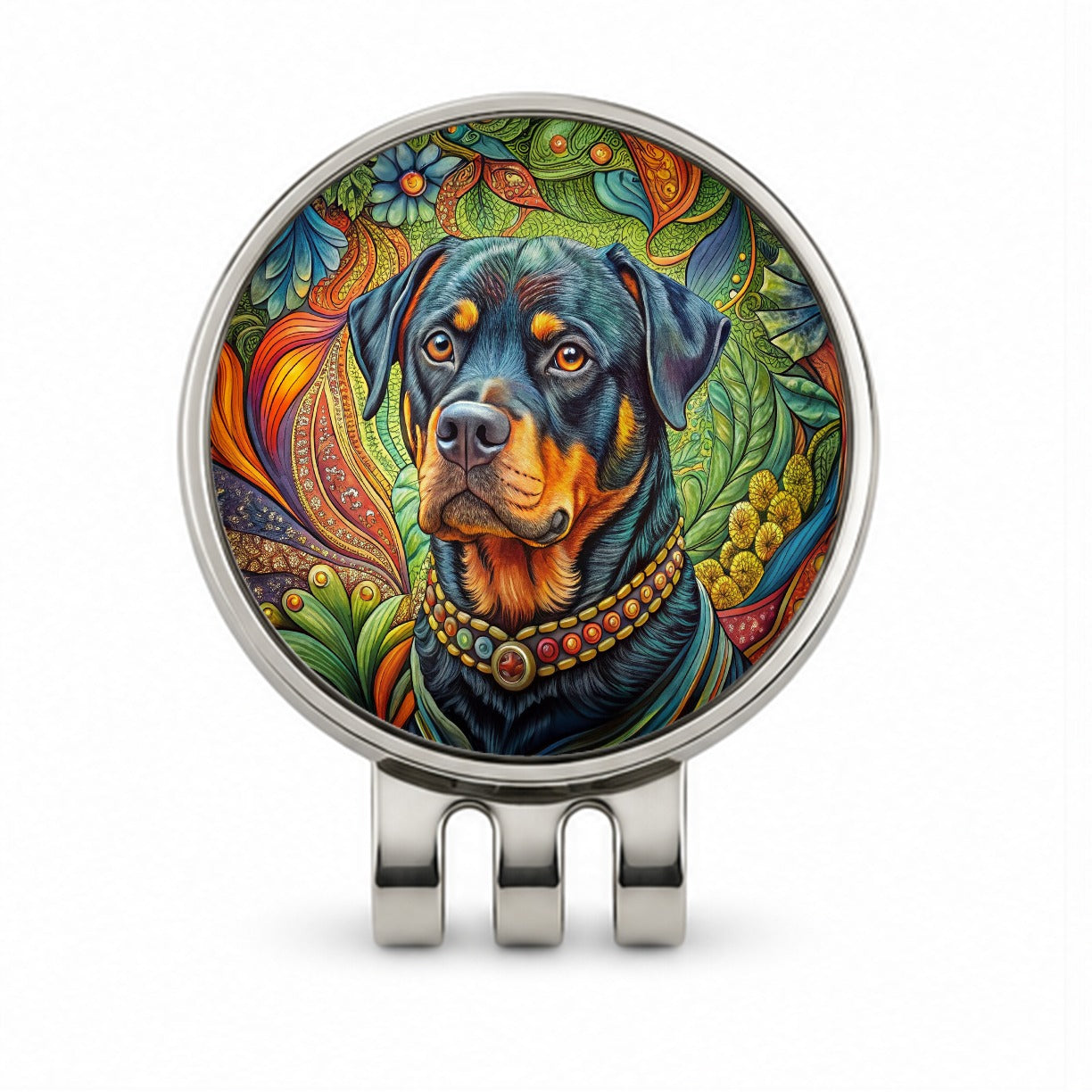 Rottweiler Dog Bohemian Art Golf Hat Clip with Ball Marker