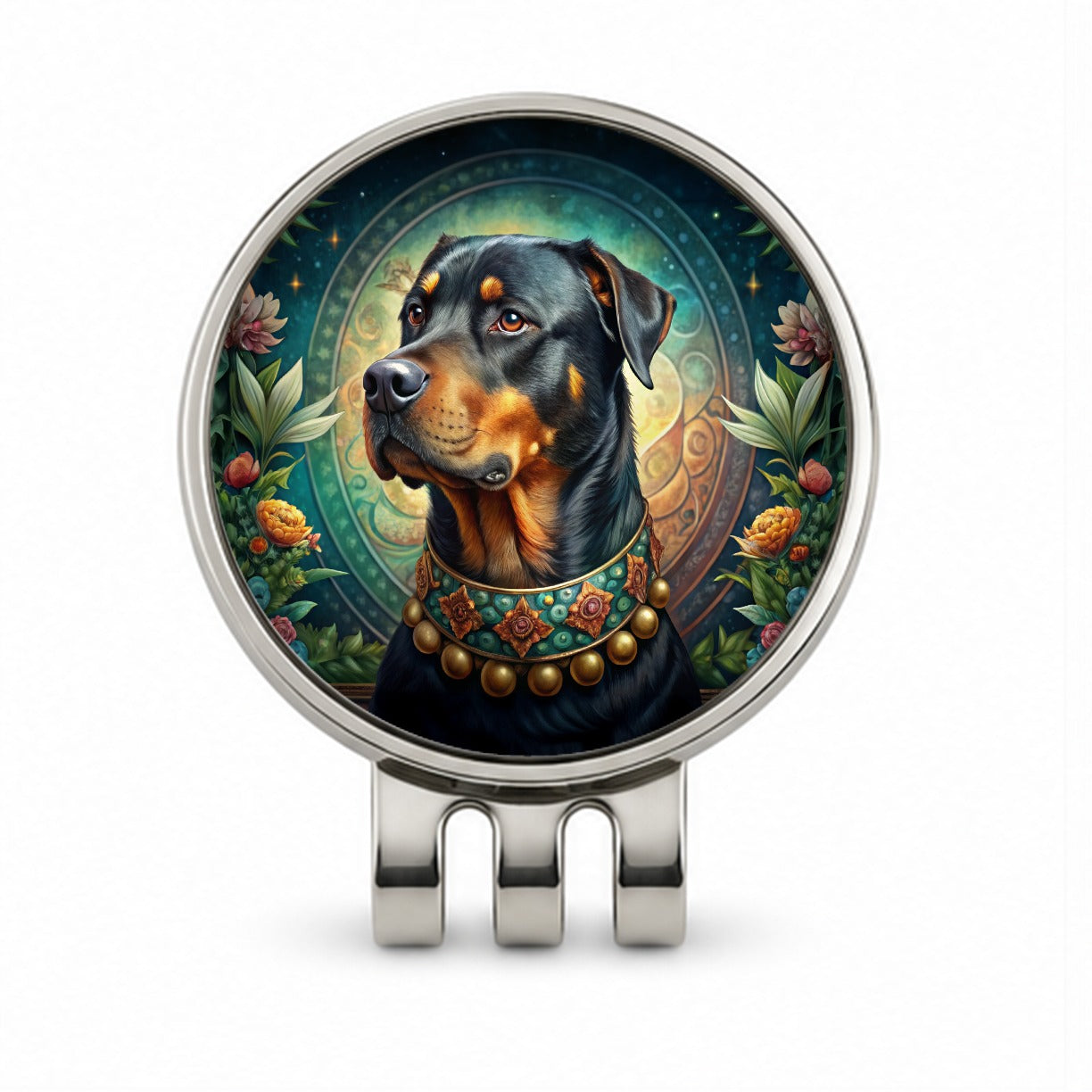 Rottweiler Dog French Bohemian Art Golf Hat Clip with Ball Marker