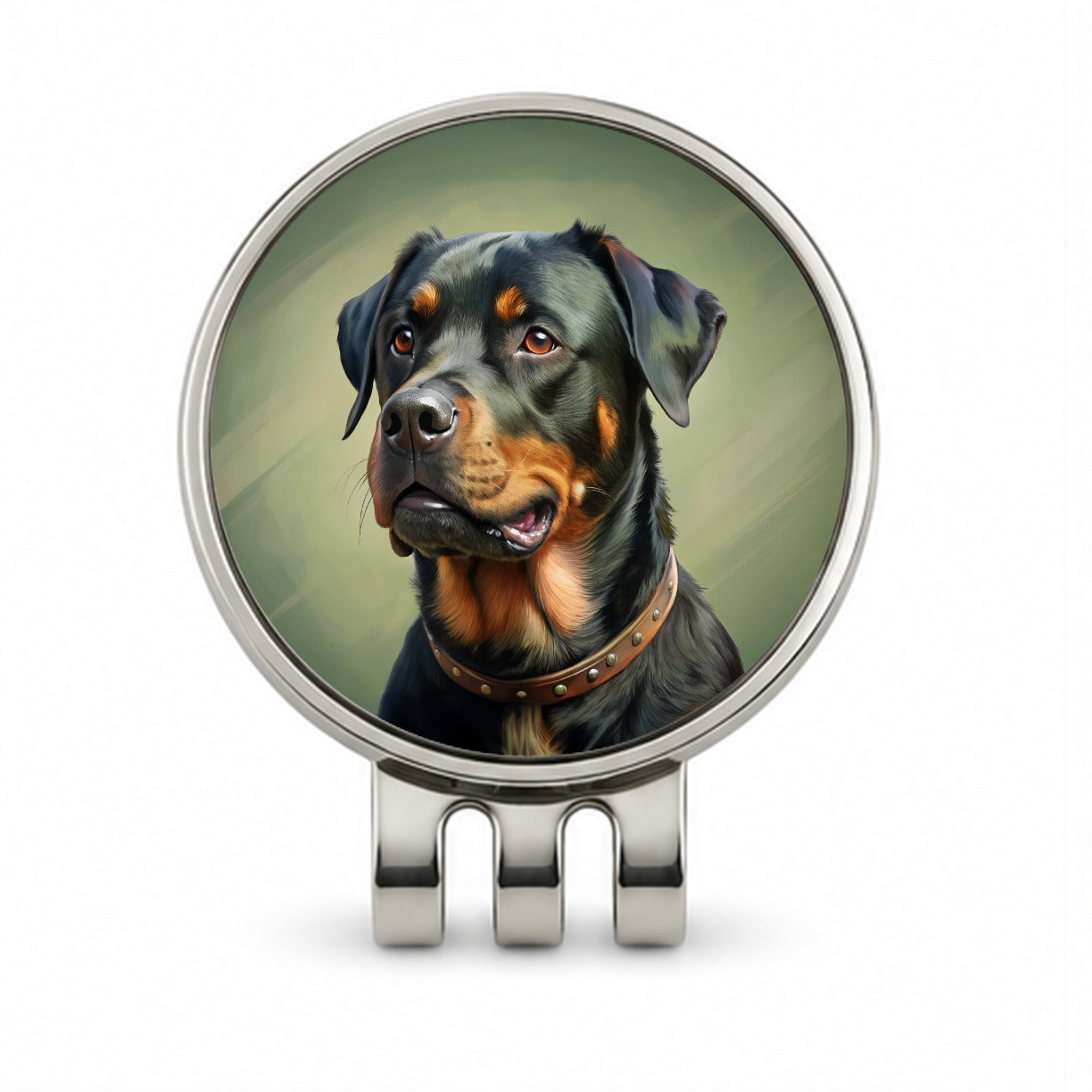 Rottweiler Dog Illustration Golf Hat Clip with Ball Marker