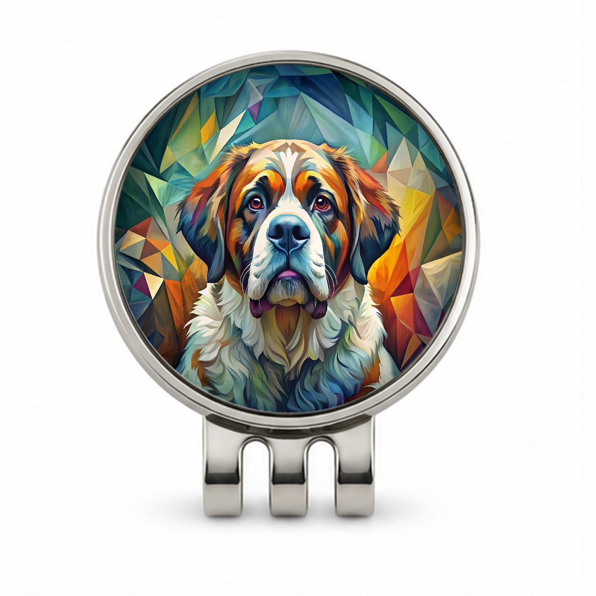 Saint Bernard Dog Abstract Stylized Art Golf Hat Clip with Ball Marker