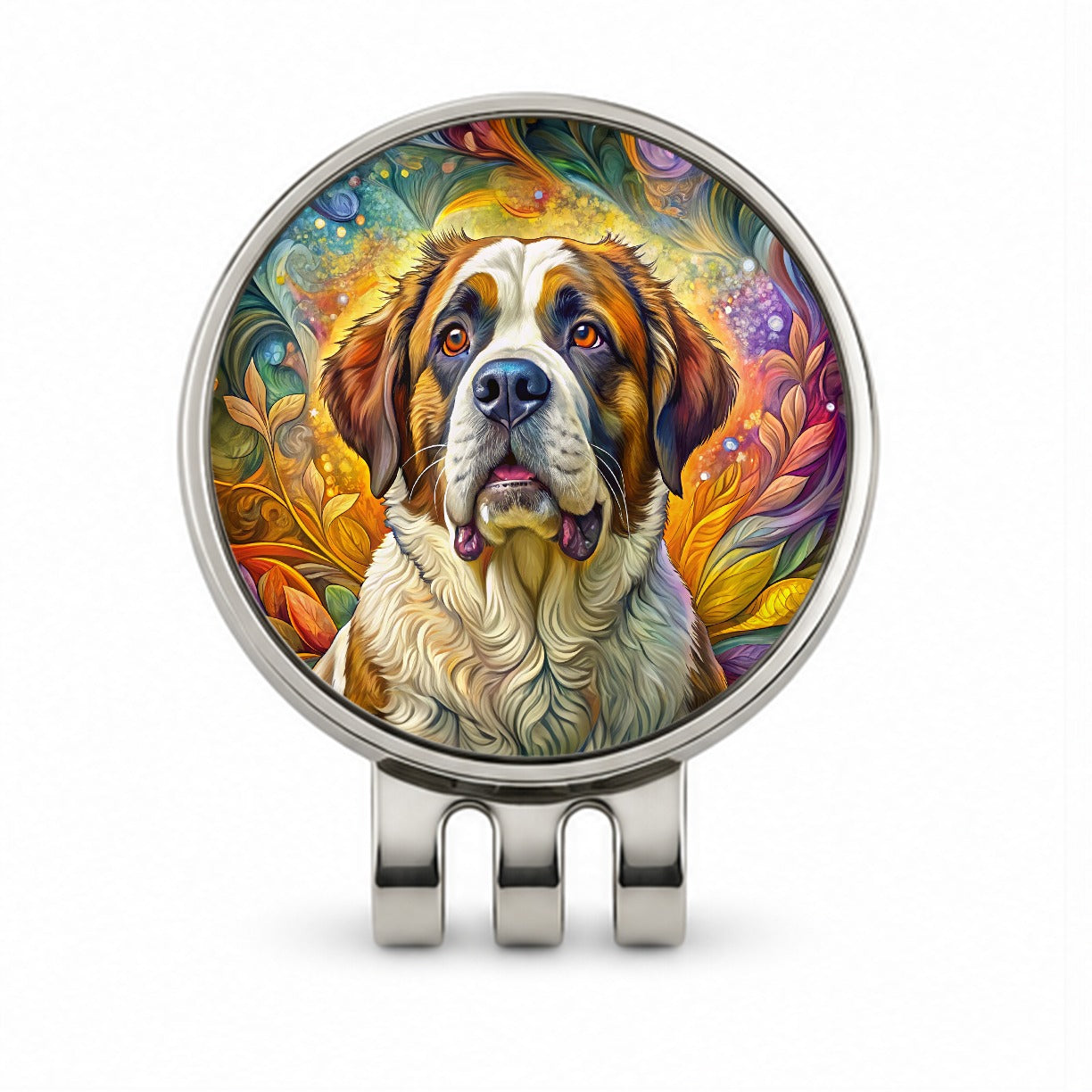 Saint Bernard Dog Bohemian Art Golf Hat Clip with Ball Marker