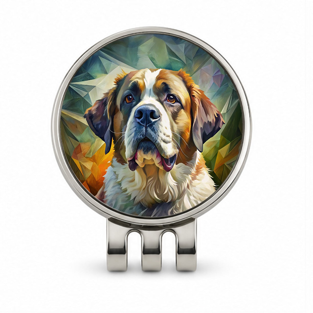 Saint Bernard Dog Contemporary Art Golf Hat Clip with Ball Marker