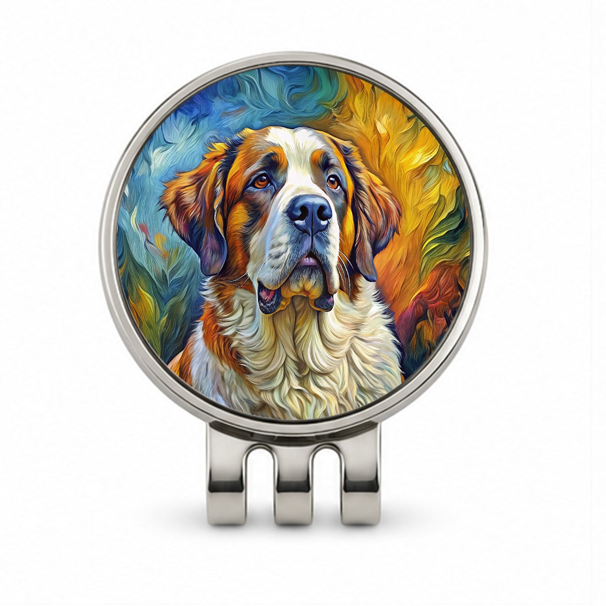 Saint Bernard Dog Expressionism Art Golf Hat Clip with Ball Marker