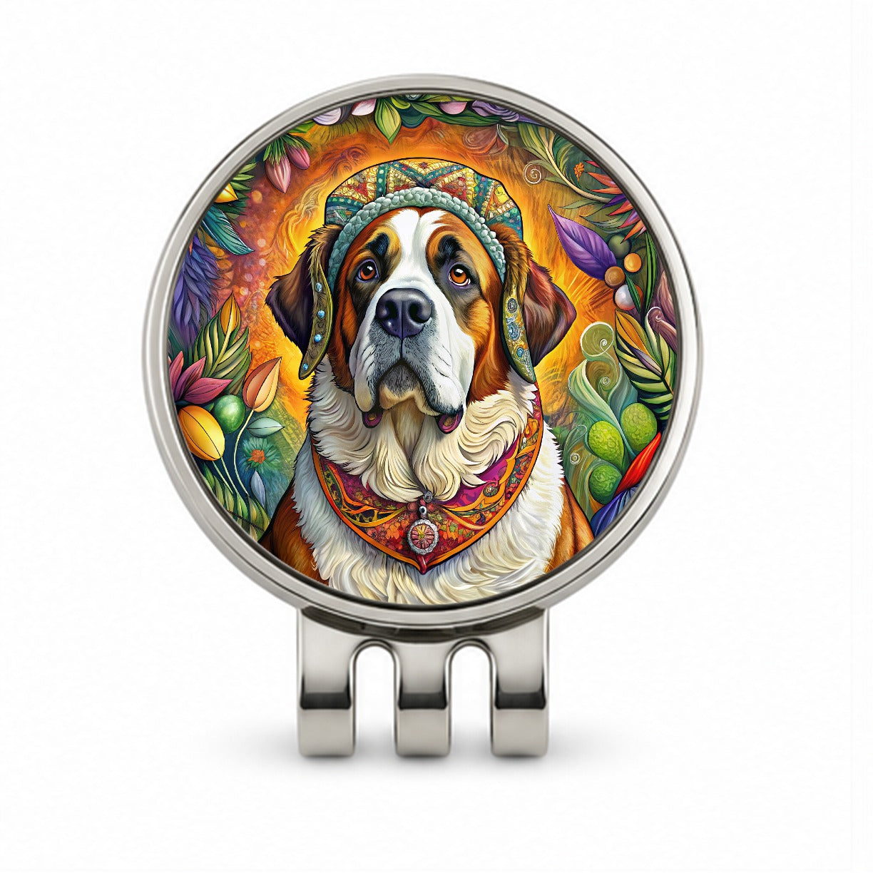Saint Bernard Dog French Bohemian Art Golf Hat Clip with Ball Marker