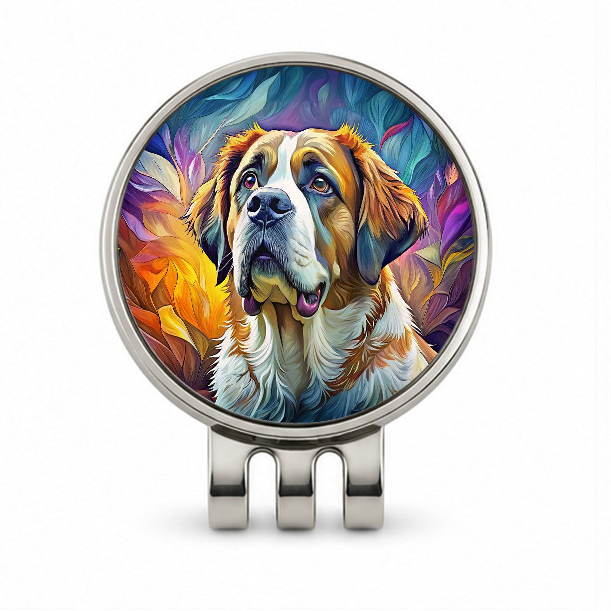 Saint Bernard Dog Pop Art Golf Hat Clip with Ball Marker