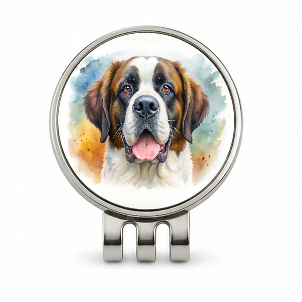 Saint Bernard Dog Watercolor Style Golf Hat Clip with Ball Marker