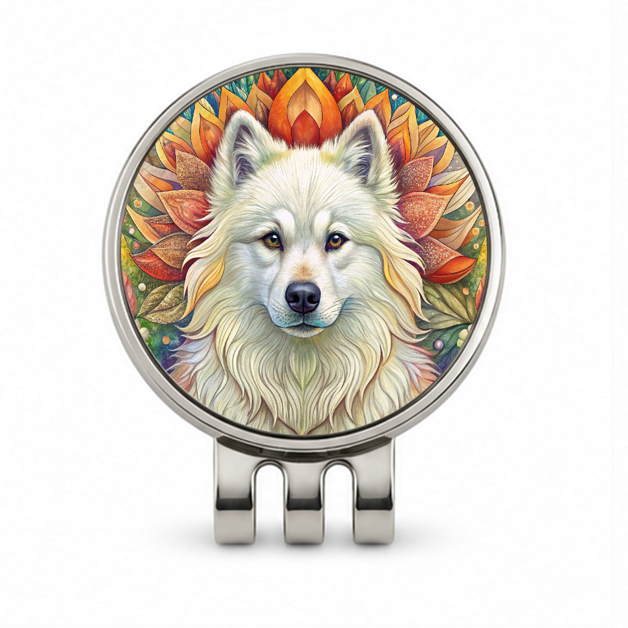 Samoyed Dog Bohemian Art Golf Hat Clip with Ball Marker
