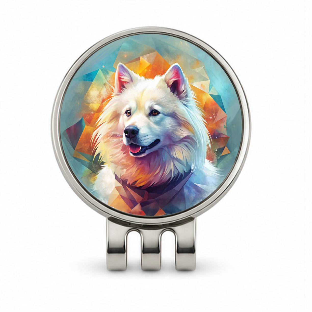 Samoyed Dog Contemporary Art Golf Hat Clip with Ball Marker