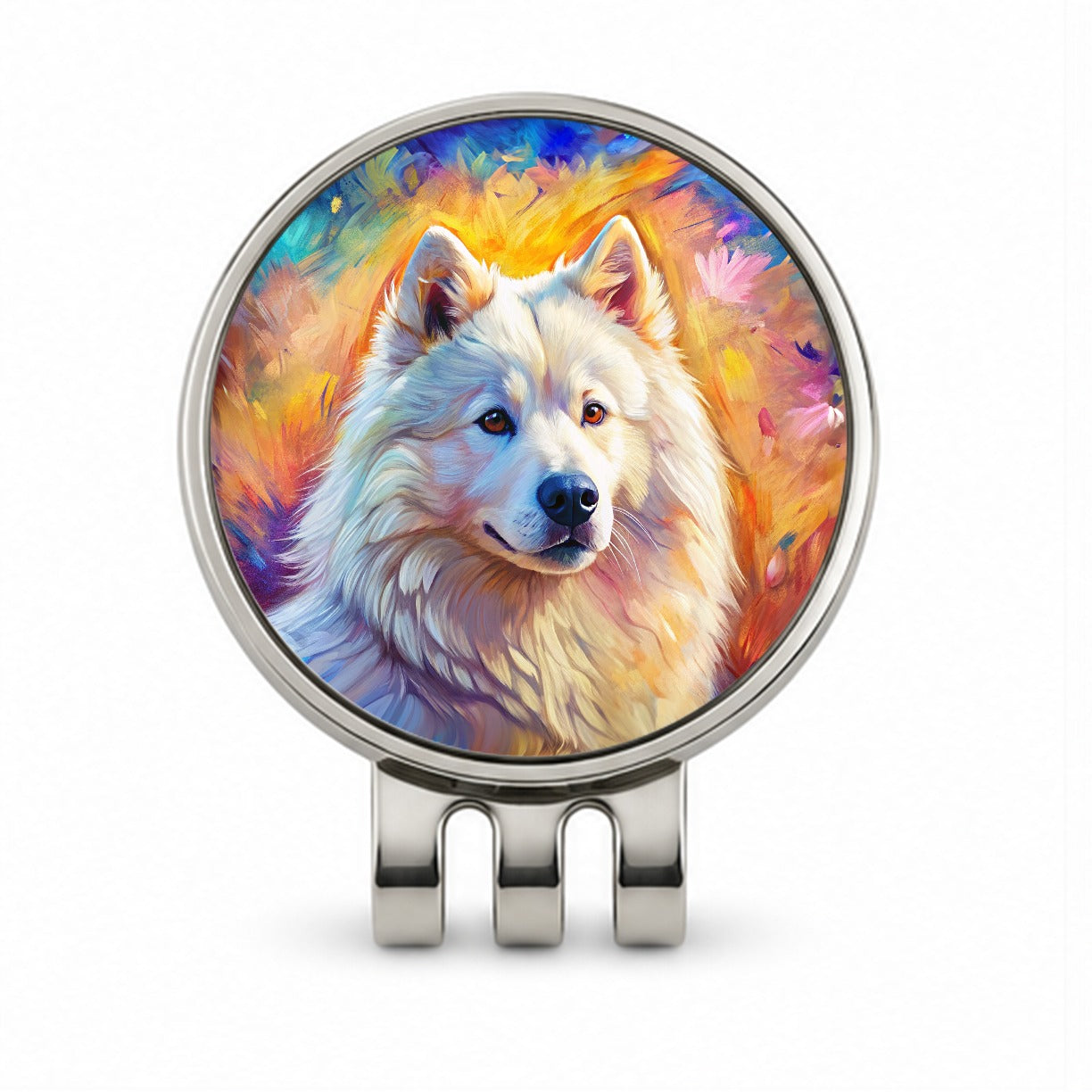 Samoyed Dog Expressionism Art Golf Hat Clip with Ball Marker