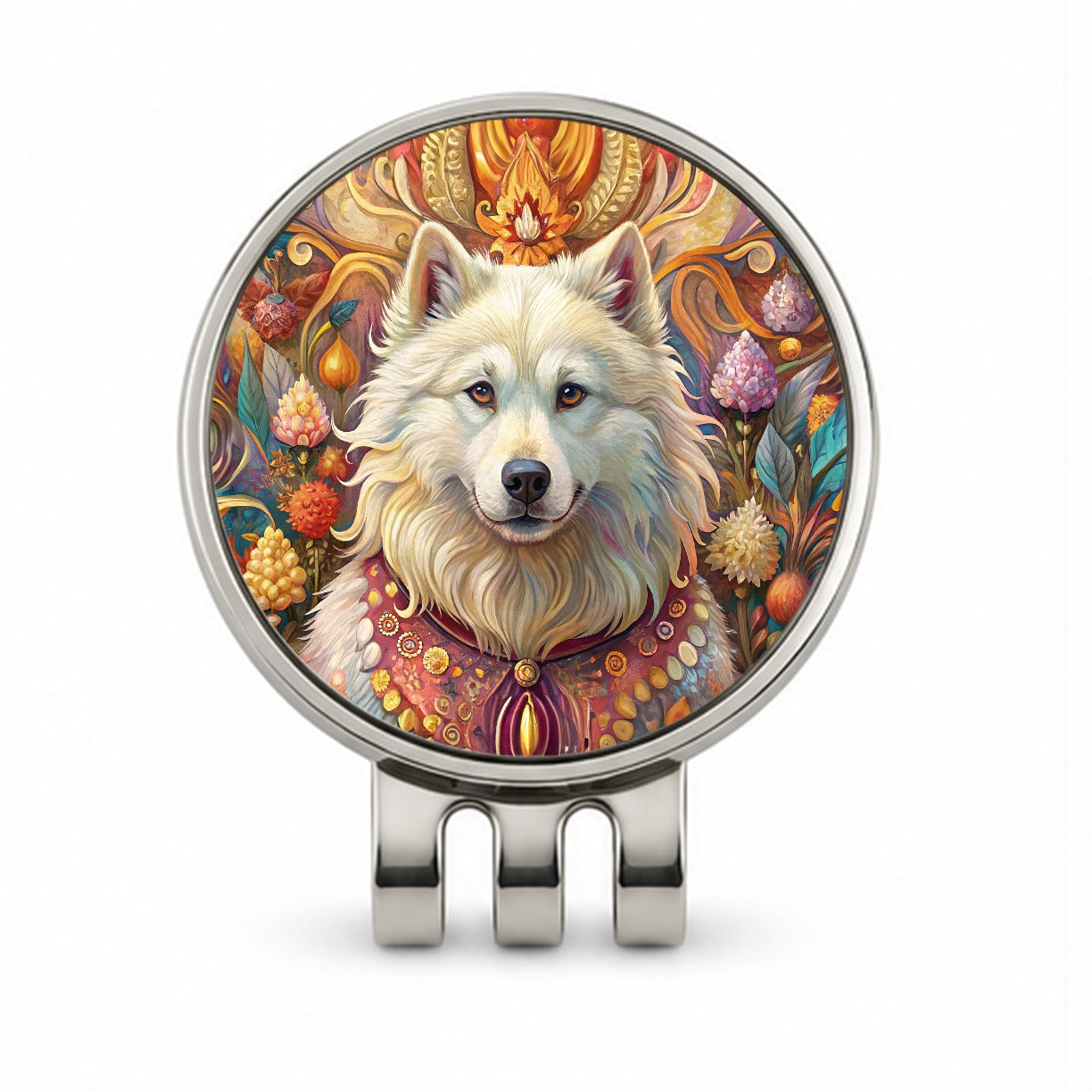 Samoyed Dog French Bohemian Art Golf Hat Clip with Ball Marker
