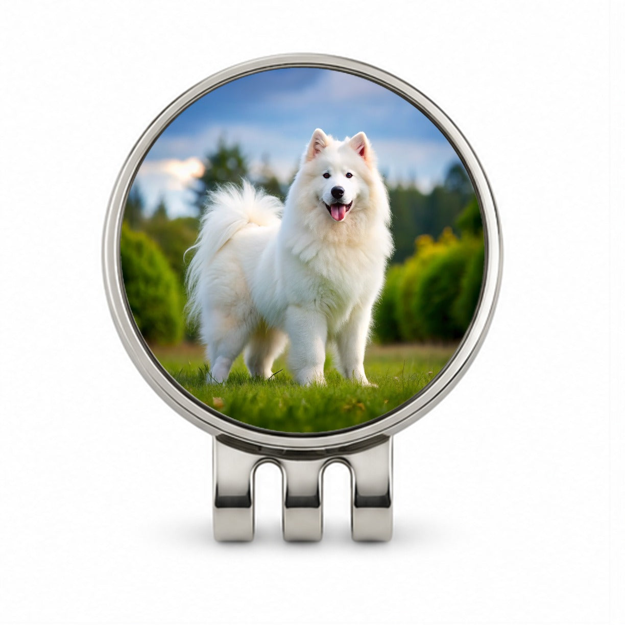 Samoyed Dog Photo Golf Hat Clip with Ball Marker
