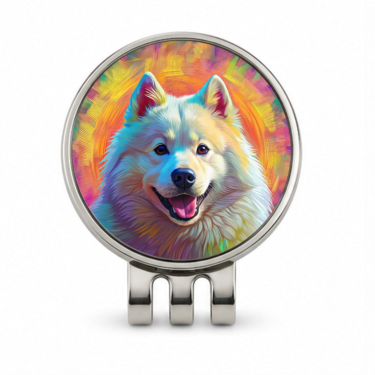 Samoyed Dog Pop Art Golf Hat Clip with Ball Marker