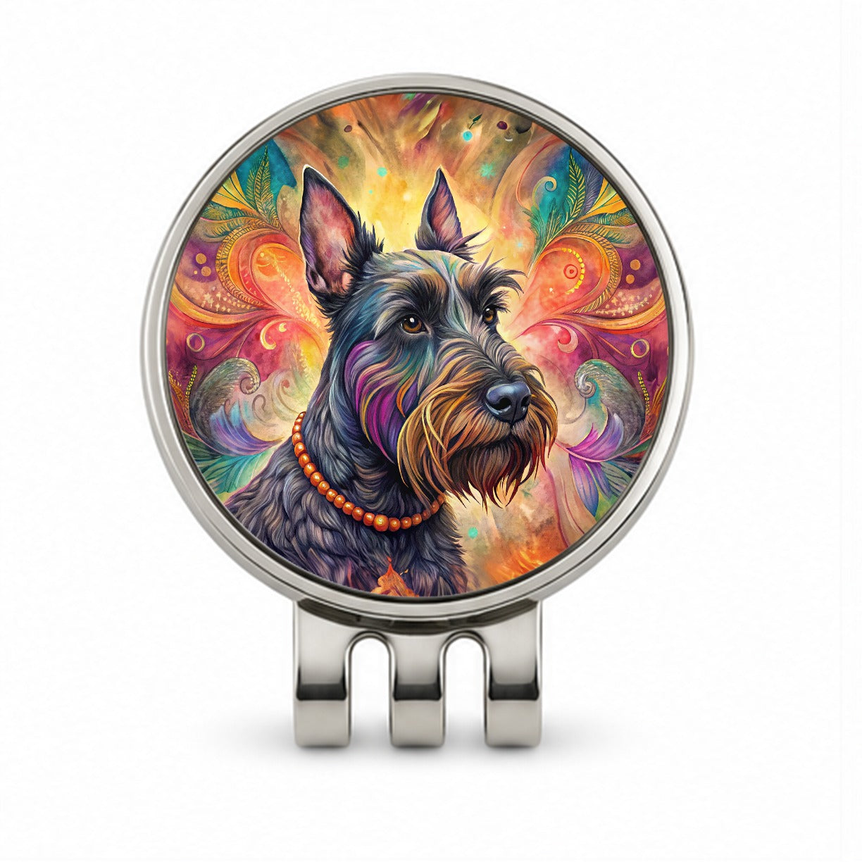 Scottish Terrier Dog Bohemian Art Golf Hat Clip with Ball Marker
