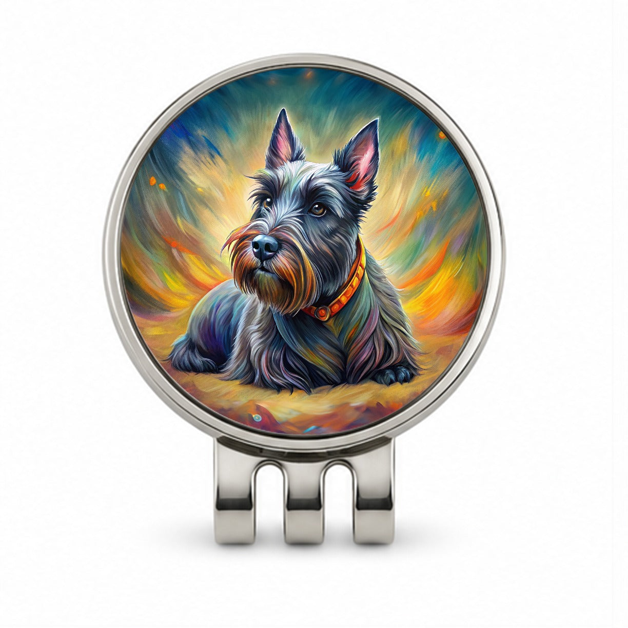 Scottish Terrier Dog Illustration Golf Hat Clip with Ball Marker
