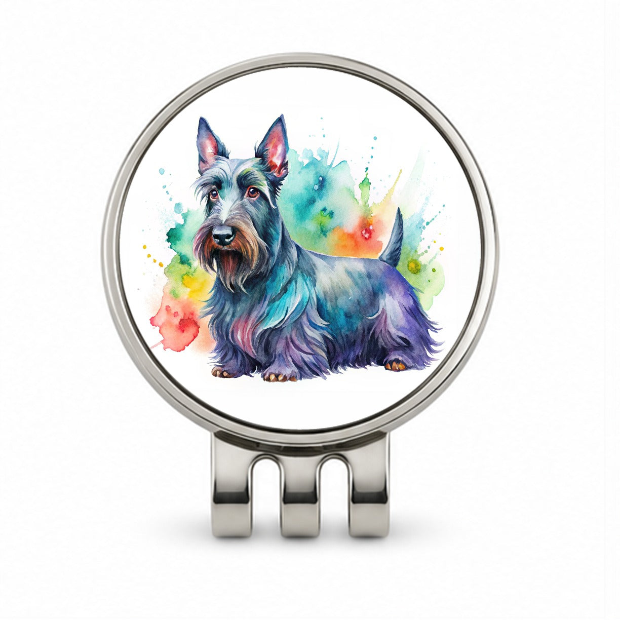 Scottish Terrier Dog Watercolor Style Golf Hat Clip with Ball Marker