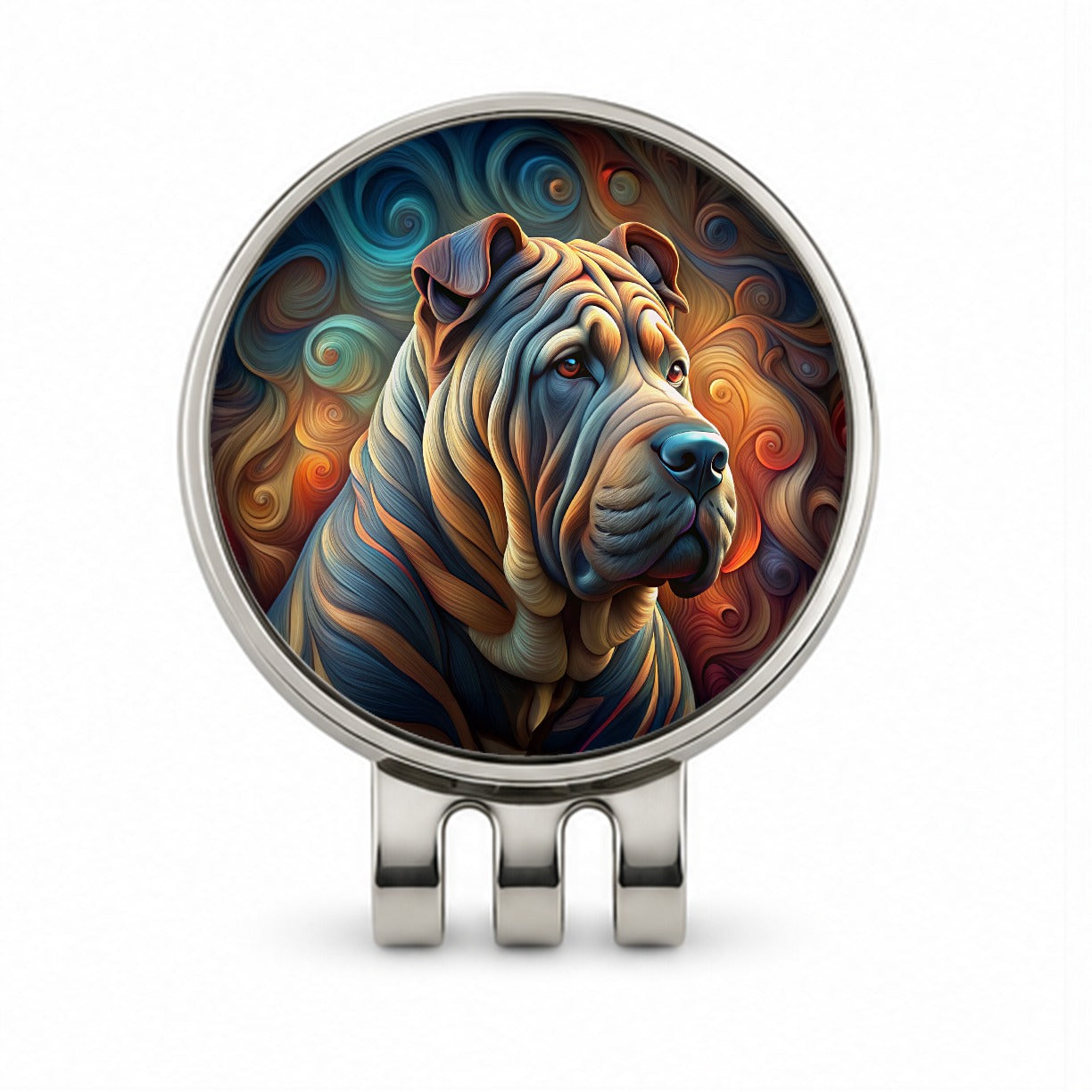 Shar Pei Dog Abstract Art Golf Hat Clip with Ball Marker