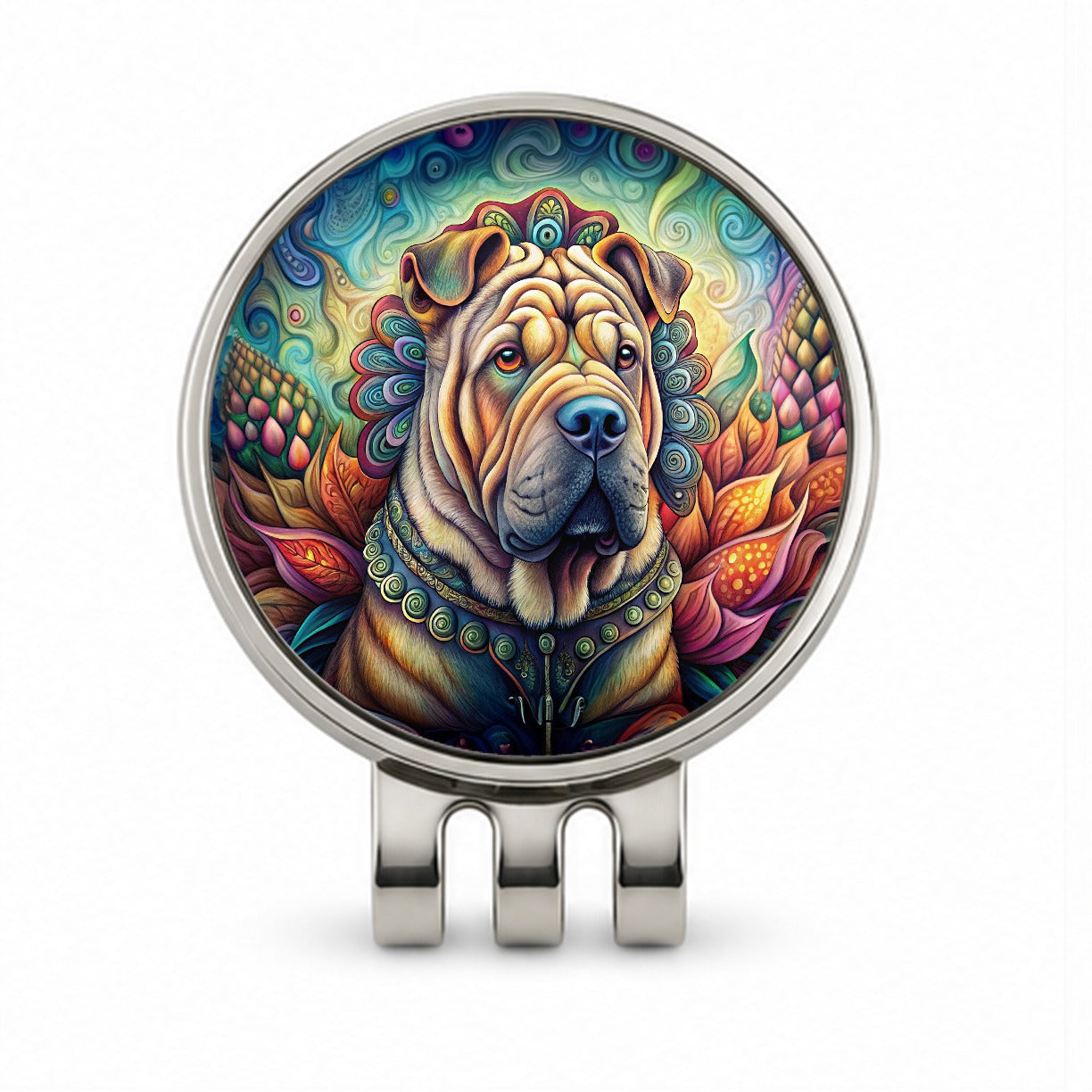 Shar Pei Dog Bohemian Art Golf Hat Clip with Ball Marker